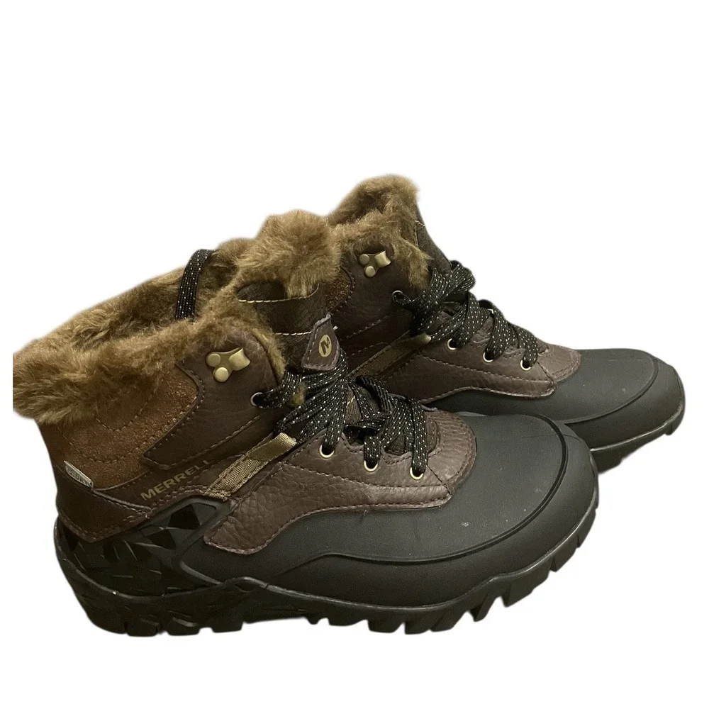 NEW Merrell Aurora Ice Waterproof Vibram Athletic Hiking Fur Trim Boots Womens 8 - Picture 2 of 11